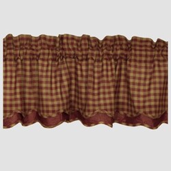 Burgundy Check Scalloped Layered Valance