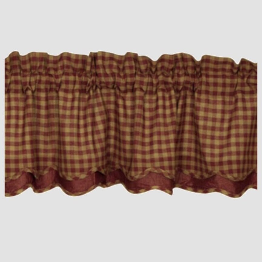 Burgundy Check Scalloped Layered Valance