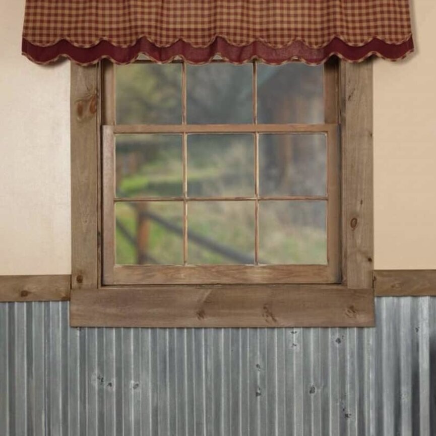 Burgundy Check Scalloped Layered Valance