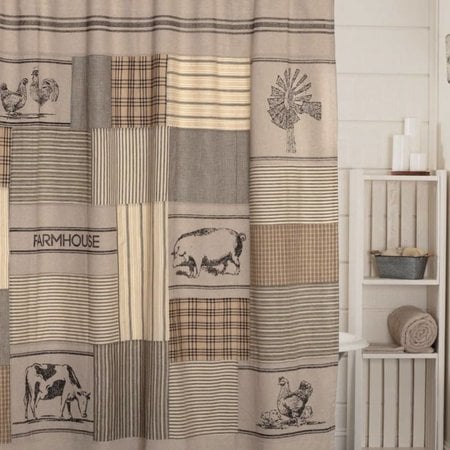 Sawyer Mill Charcoal Stenciled Patchwork Shower Curtain - 72x72