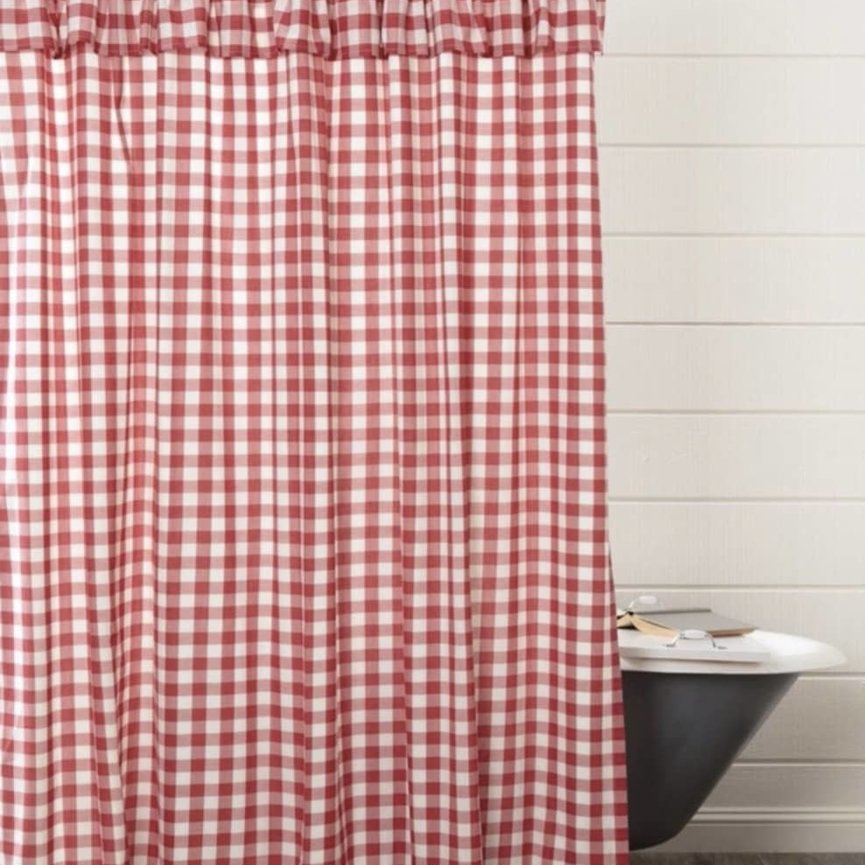 Annie Buffalo Red Check Ruffled Shower Curtain - 72x72