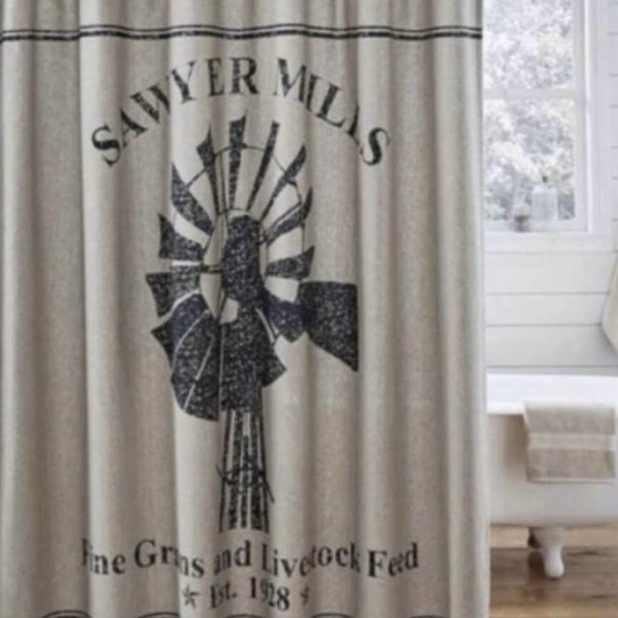 Sawyer Mill Charcoal Windmill Shower Curtain _ 72x72
