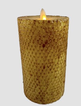 Nana's Farmhouse Primitive Mustard Honeycomb Beeswax Moving Flame Pillar Candle - 3.4x7