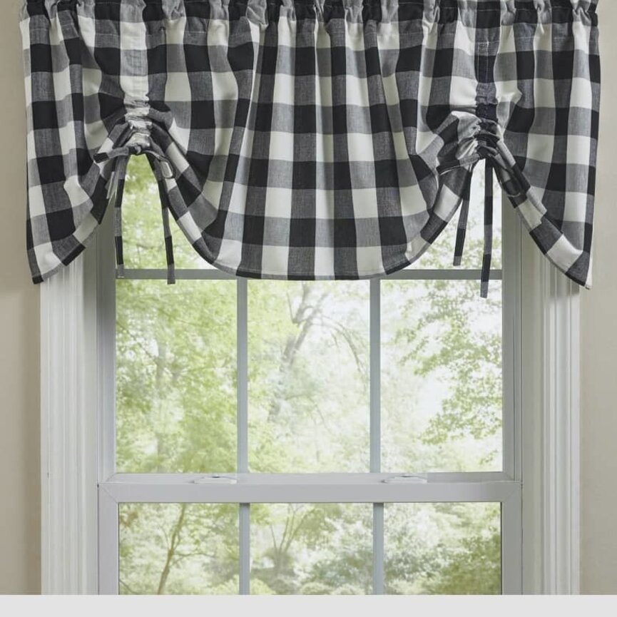 Wicklow Check Black & Cream Lined Farmhouse Valance - 60x20