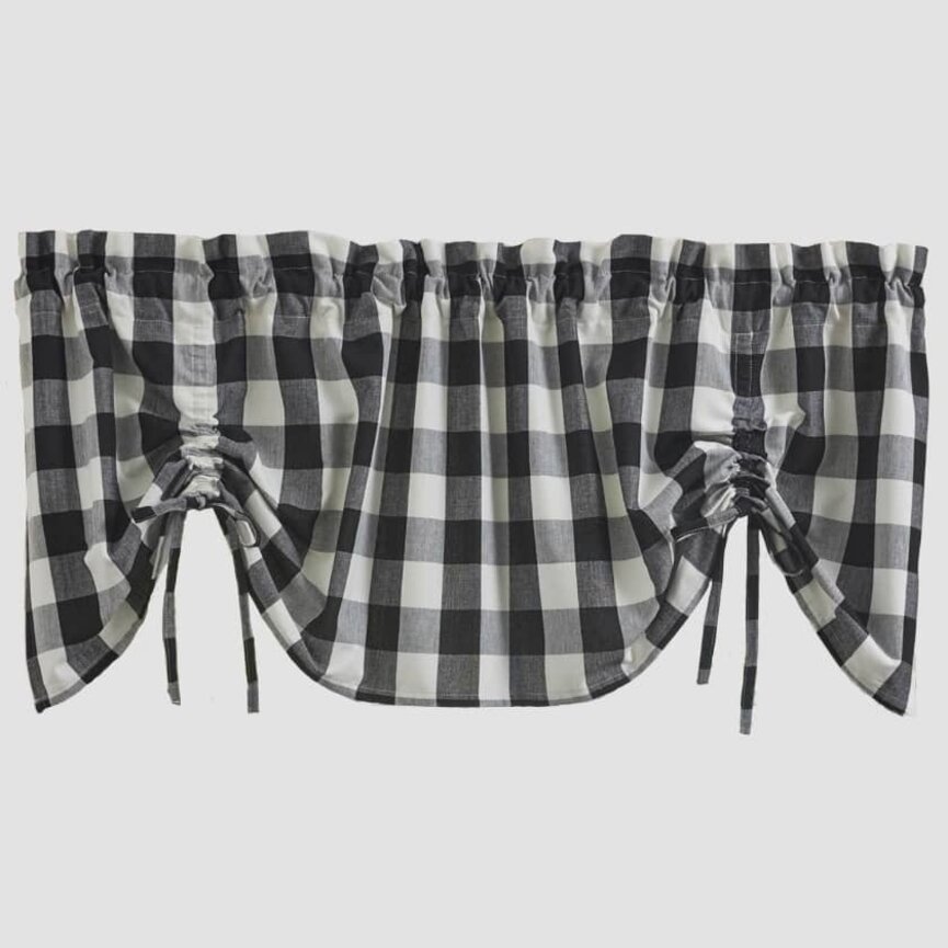 Wicklow Check Black & Cream Lined Farmhouse Valance - 60x20