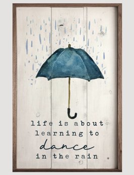 Kendrick  Home Dance In The Rain Umbrella Whitewash Wooden Framed Sign