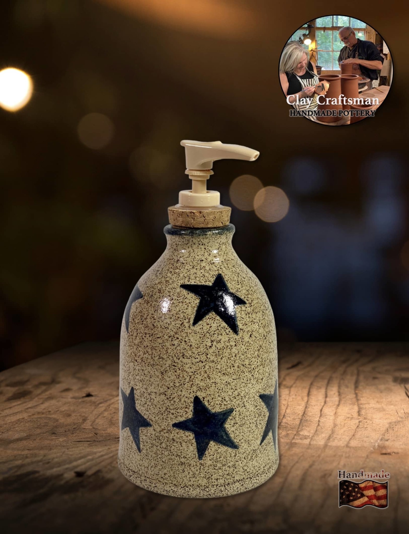 Clay Craftsman Crock Soap Dispenser with Stars Brand: Clay Craftsman
