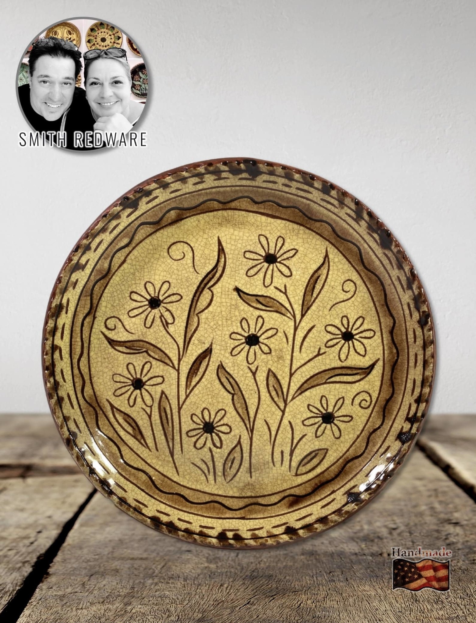 Smith Redware Field of Daisies Sgraffito Plate - 8" Brand: Smith Redware