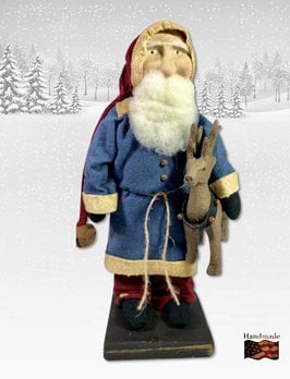 Olde Thyme Creations Santa Blue Coat  Holding Reindeer - 13" T