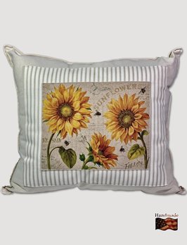 Nana's Farmhouse Sunflowers on Paper Pillow Tan Ticking
