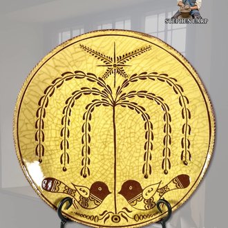 Redware Round Plate Tree of Life Sgraffito - Medium