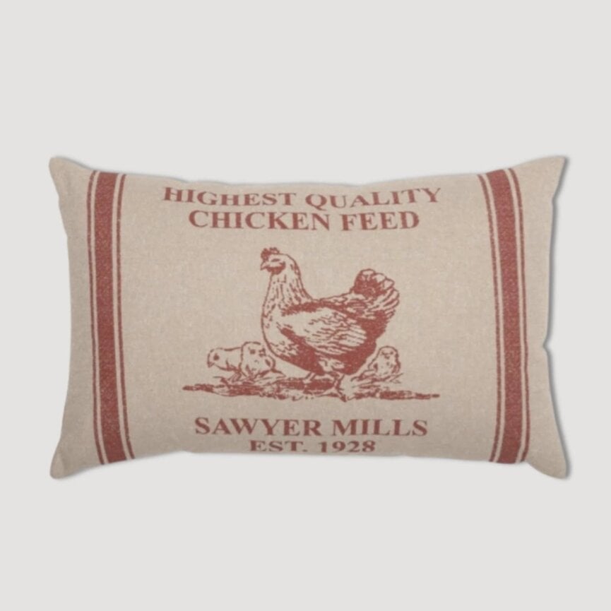 Sawyer Mill Red Hen and Chicks Pillow 14 x 22"