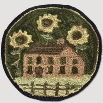House And Sunflowers Hooked Chair Pad - 14.5"
