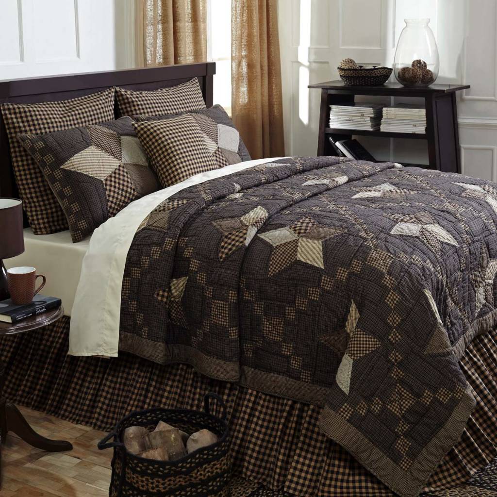 VHC Rustic King Set Quilt Set Bedding Patchwork Pre-Washed Rustic Star Tan 