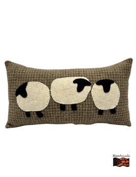 Nana's Farmhouse Wool Applique Pillow with Three Cream Sheep