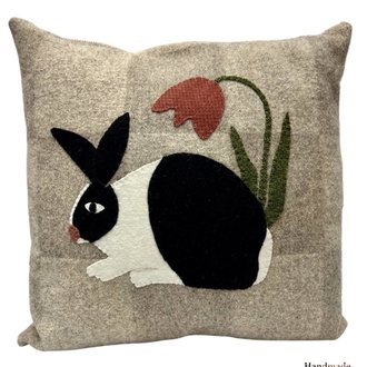 Wool Pillow Rabbit Applique
