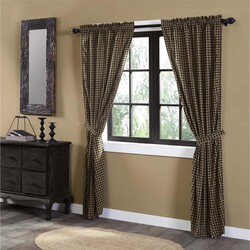 Black Check Lined Scalloped Long Panel Set of 2