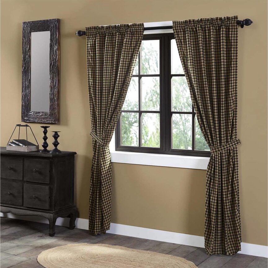 Black Check Lined Scalloped Long Panel Set of 2