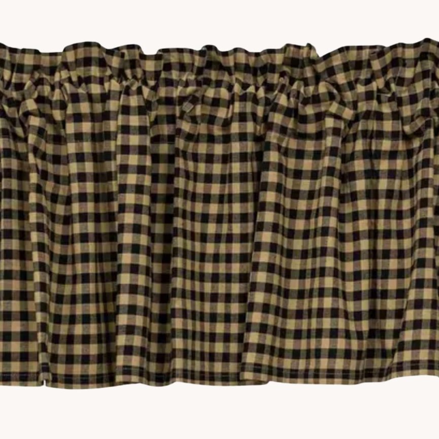 Black Check Lined Scalloped Valance 16" x 72"