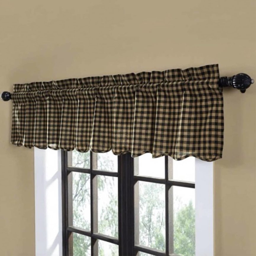 Black Check Lined Scalloped Valance 16" x 72"