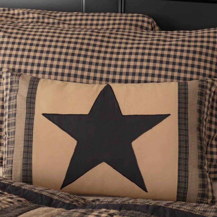 Black Check Star Patch Pillow