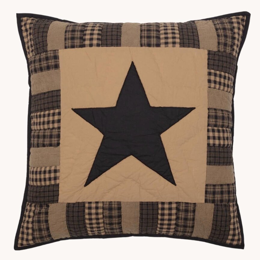 Black Check Star Quilted Euro Sham  26" x 26"