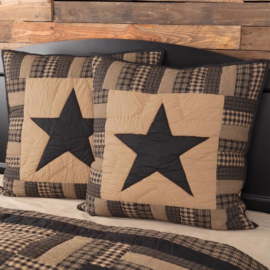 Black Check Star Quilted Euro Sham  26" x 26"