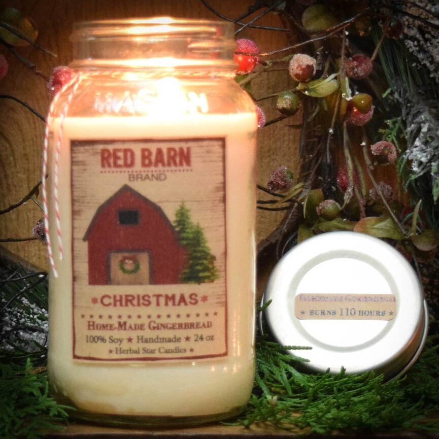 Home-made Gingerbread Red Barn Jar Candle - 24oz