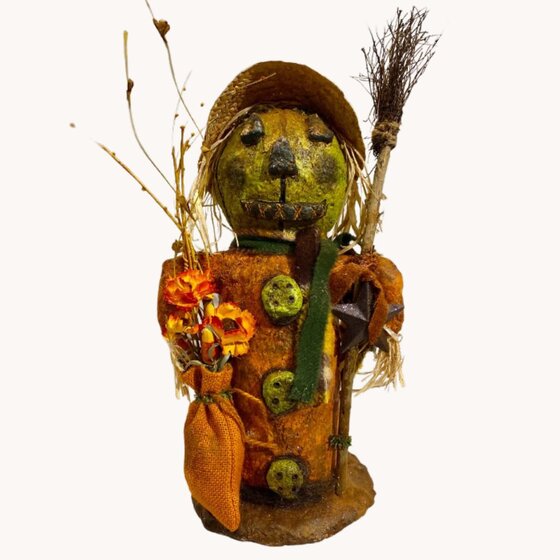 Krisnick Scarecrow with Orange Bag & Broom - 17"