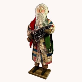 Primitive Santa Tattered Multi Color Quilt Robe - 24"