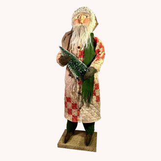 Vintage Quilt Santa in Red & Creme - 24"