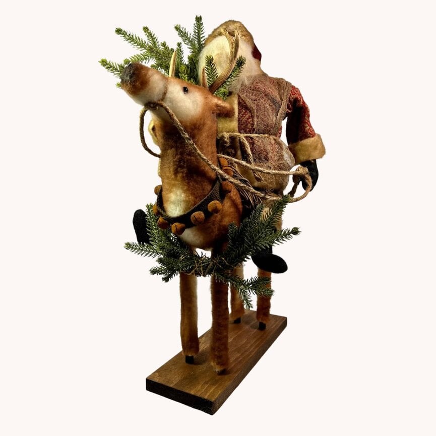 Primitive Santa on Reindeer - 24" T x 14" L