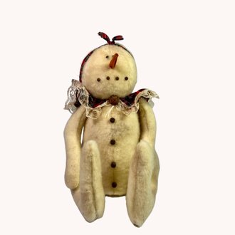 Sitting Snow Girl with Red Plaid Collar - 13"