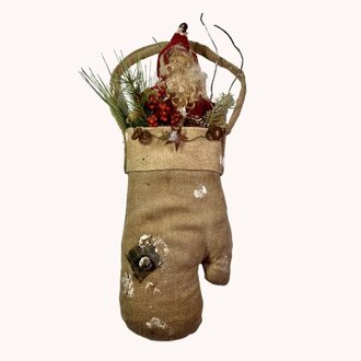 Hanging Burlap Mitten with Santa - 17"