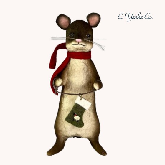 Brown Christmas Mouse Figurine with Stocking - 6.5"