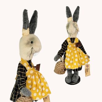 Bea the Rabbit Doll in Yellow Polka Dot Dress - 19"