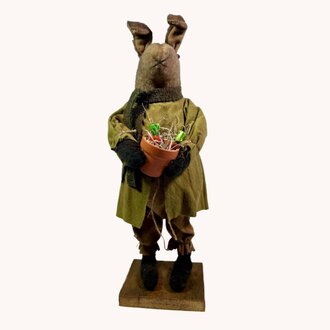 Primitive Boy Rabbit with Carrots in Flower Pot - 18"