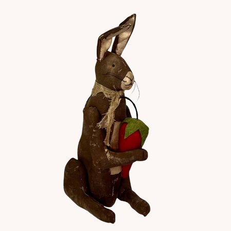Sitting Canvas Rabbit Tan Holding Strawberry - 13"