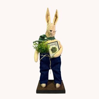 Boy Rabbit White, Dark Denim Jeans Holding Cabbage Sign - 19"