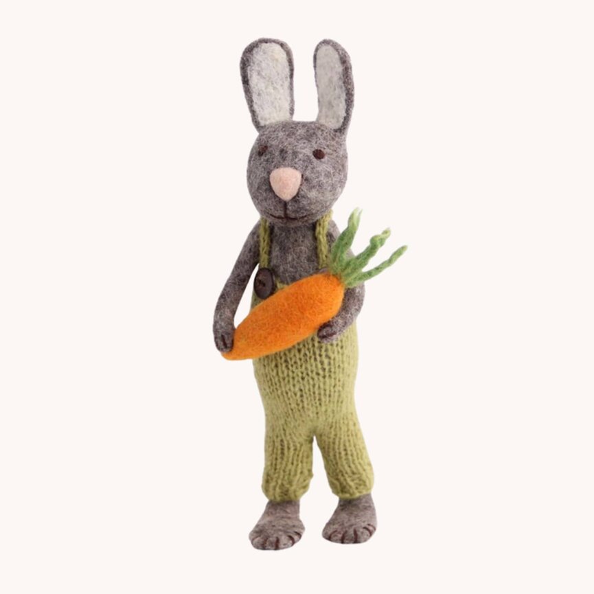 Grey Bunny Rabbit with Green Pants & Carrot - 11"