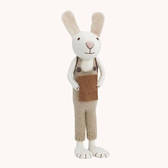 Wool Felt X-Large White Bunny with Green Pants & Book - 24"