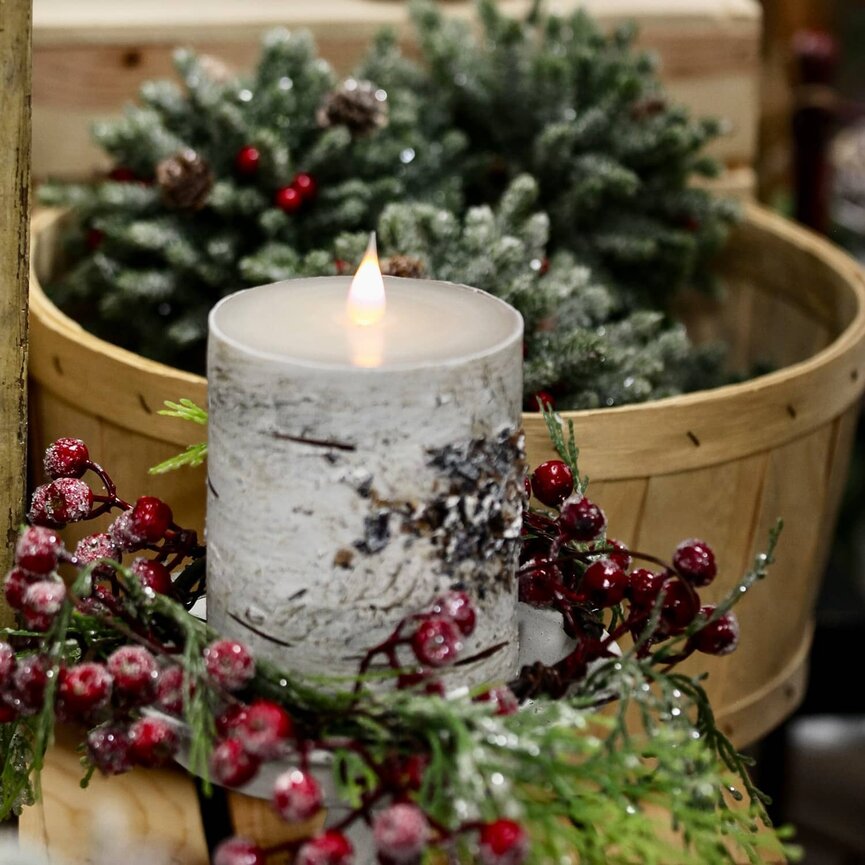 LED Birch Battery Operated Pillar Candle Timered - 5"