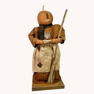 Nell Pumpkin Lady Doll Holding Broom - 17.5"