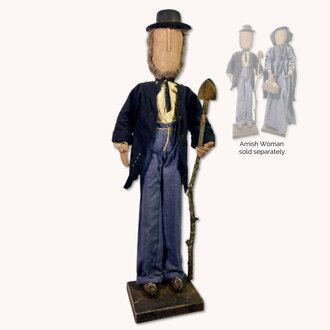 Amish Gentleman Doll Holding Primitive Hoe - 24"
