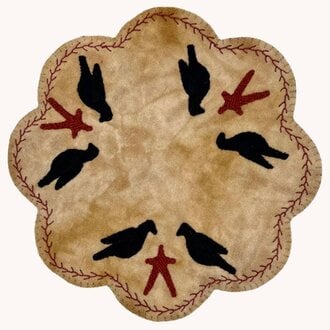 Wool Scalloped Candle Mat with Crow Appliques