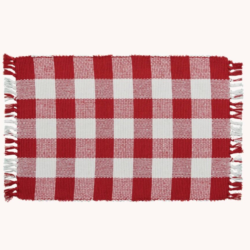 Wicklow Check Red & Cream Yarn Placemat - 13x19