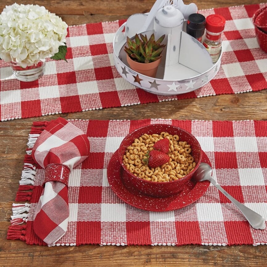 Wicklow Check Red & Cream Yarn Placemat - 13x19