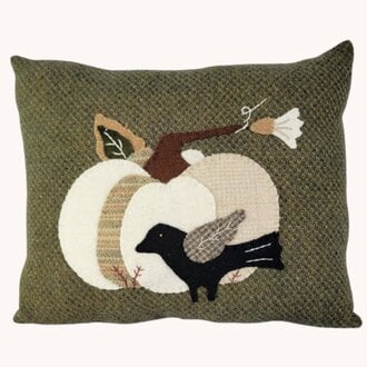 White Pumpkin and Crow Wool Pillow - 11.5x9.5