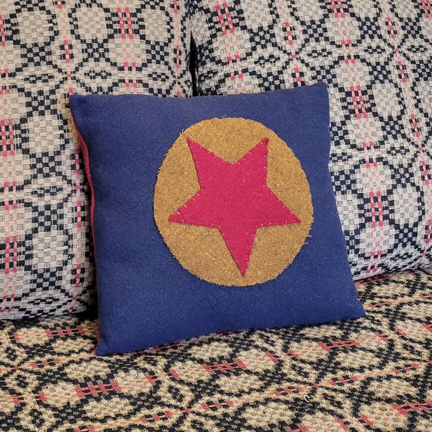 Red Star Handmade Wool Pillow - 11" x 10"