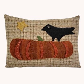 Black Crow On Pumpkin Wool Applique Pillow
